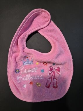 Pink 'Sweet Ballerina' Baby Bib with Embroidered Design
